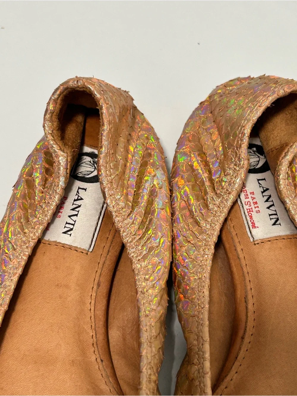 Lanvin Iridescent Snake Embossed Ballet Flats Pink Size 9 US 39.5 EU